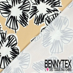 Satin coton élasthanne imprimé floral naïf multicolore fond vert pastel oeko tex