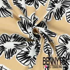 Satin coton élasthanne imprimé floral naïf multicolore fond vert pastel oeko tex