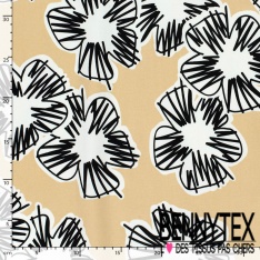 Satin coton élasthanne imprimé floral naïf multicolore fond vert pastel oeko tex