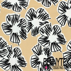 Satin coton élasthanne imprimé floral naïf multicolore fond vert pastel oeko tex