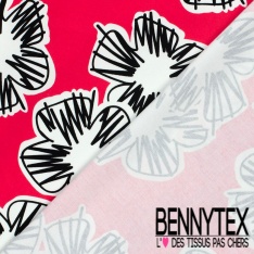 Satin coton élasthanne imprimé grande fleur graphique fond pomme oeko tex