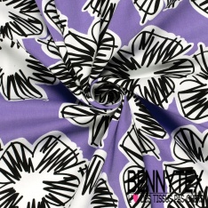 Satin coton élasthanne imprimé grande fleur graphique fond grenadine oeko tex