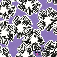 Satin coton élasthanne imprimé grande fleur graphique fond grenadine oeko tex