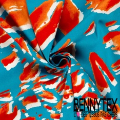 Satin coton élasthanne imprimé grande fleur graphique fond violet oeko tex