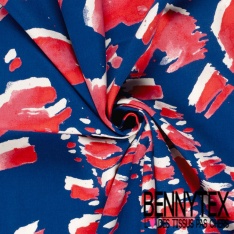 Satin coton élasthanne imprimé abstrait graphique fond bleu de Malibu oeko tex