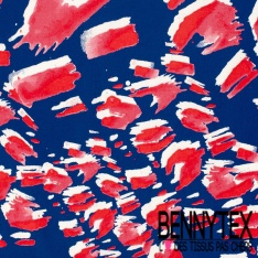 Satin coton élasthanne imprimé abstrait graphique fond bleu de Malibu oeko tex