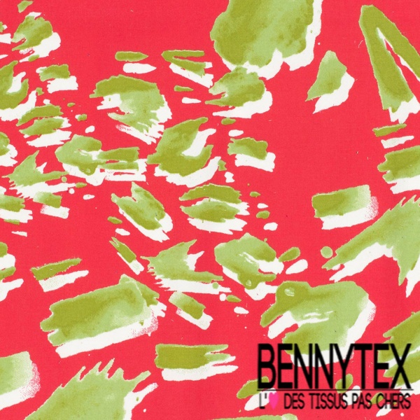 Coupon 3m Satin coton élasthanne imprimé abstrait graphique fond rouge corail oeko tex