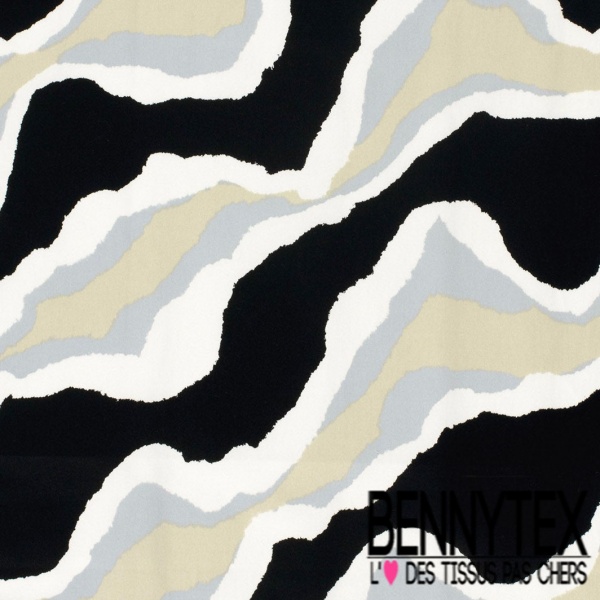 Coupon 3m Satin coton élasthanne imprimé abstrait graphique noir blanc gris beige oeko tex