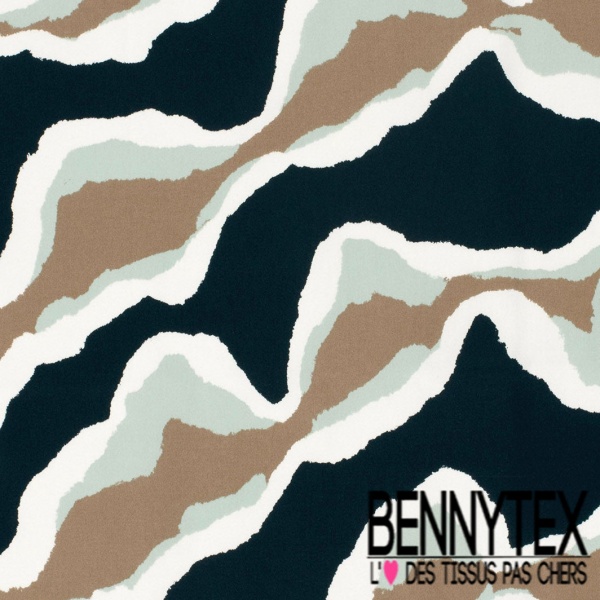 Coupon 3m Satin coton élasthanne imprimé abstrait graphique noir blanc amande taupe oeko tex