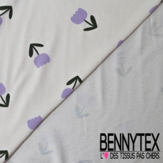 French terry imprimé pomme fond beige chaud oeko tex