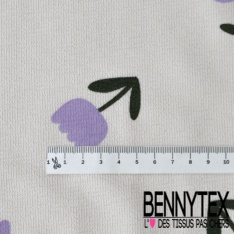 French terry imprimé pomme fond beige chaud oeko tex