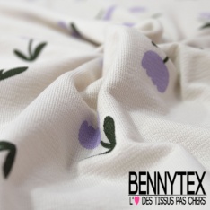 French terry imprimé pomme fond beige chaud oeko tex