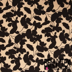 Popeline coton élasthanne motif wax floral fond fantaisie or de pépite blanc optique oeko tex