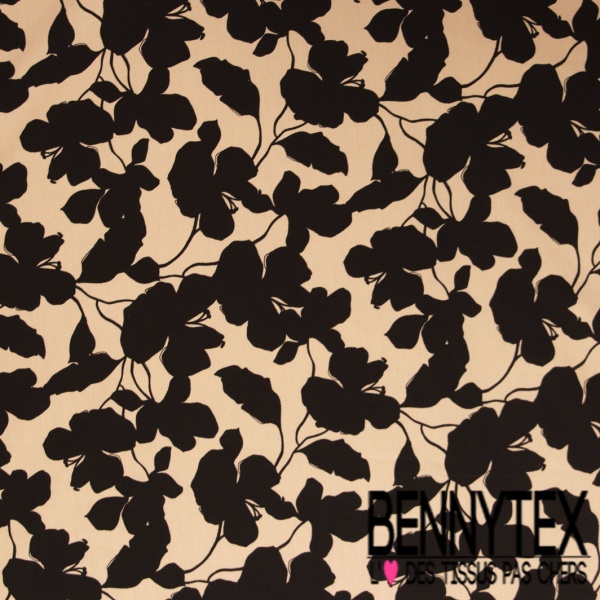 Popeline coton élasthanne motif wax floral fond fantaisie or de pépite blanc optique oeko tex