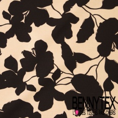 Popeline coton élasthanne motif wax floral fond fantaisie or de pépite blanc optique oeko tex