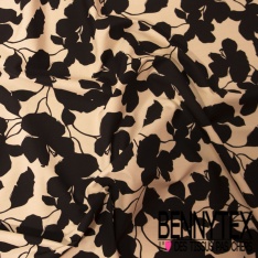Popeline coton élasthanne motif wax floral fond fantaisie or de pépite blanc optique oeko tex