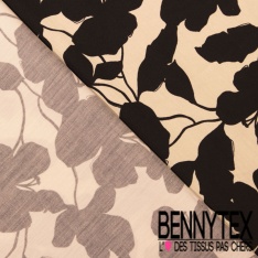 Popeline coton élasthanne motif wax floral fond fantaisie or de pépite blanc optique oeko tex