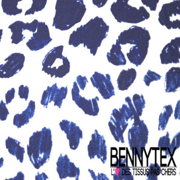 Coupon 3m Voile de coton élasthanne imprimé léopard marine fond blanc optique