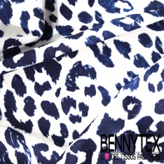 Popeline coton élasthanne motif floral noir fond crème