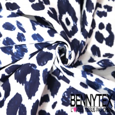 Popeline coton élasthanne motif floral noir fond crème