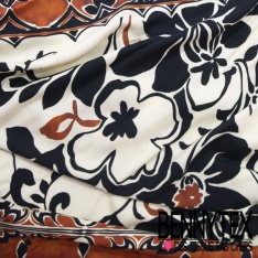 Fibranne viscose imprimé floral noir naïf fond blanc cassé