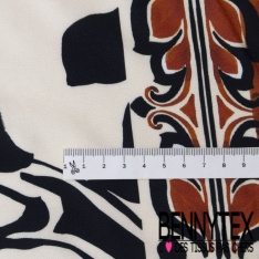Fibranne viscose imprimé floral noir naïf fond blanc cassé