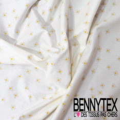 Coupon 3m Popeline coton 120 fils imprimé petite fleur blanche fond rose