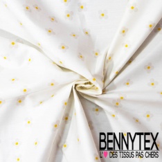 Coupon 3m Popeline coton 120 fils imprimé petite fleur blanche fond rose