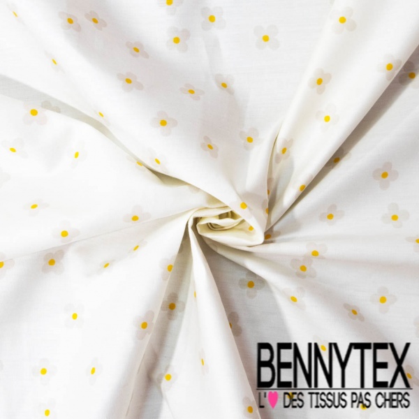 Coupon 3m Popeline coton 120 fils imprimé petite fleur blanche fond blanc discret
