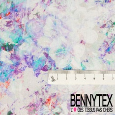 Popeline coton élasthanne 120 fils motif feuillage fleur et nature tropicale ton rose saumon corail