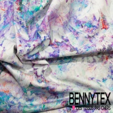 Popeline coton élasthanne 120 fils motif feuillage fleur et nature tropicale ton rose saumon corail