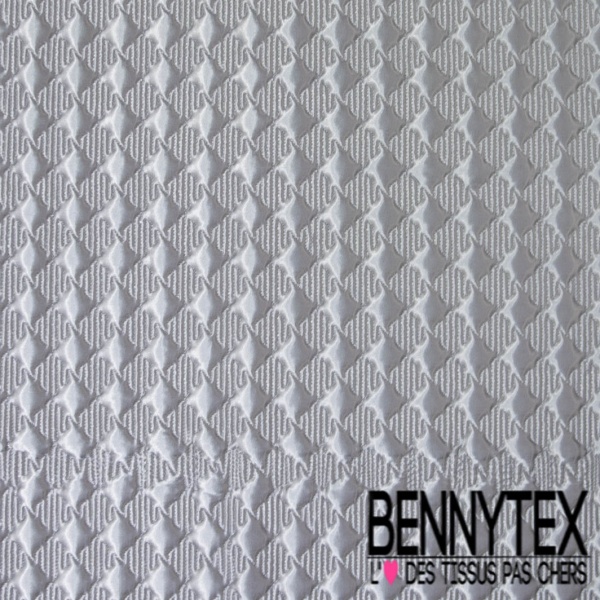 Matelassé simple face satin pied de coq stylisé argent clair