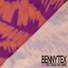 Fibranne viscose effet lin imprimé géométrique amérindien fond blanc discret