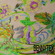 Fibranne viscose satinée imprimé géométrique 3D abstrait ton sapin rose pastel anis lagon