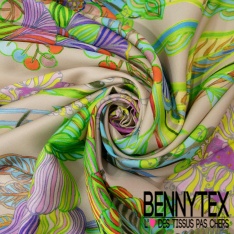 Fibranne viscose satinée imprimé géométrique 3D abstrait ton sapin rose pastel anis lagon