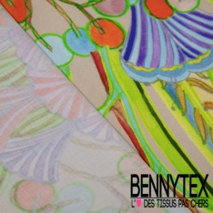 Fibranne viscose satinée imprimé géométrique 3D abstrait ton sapin rose pastel anis lagon