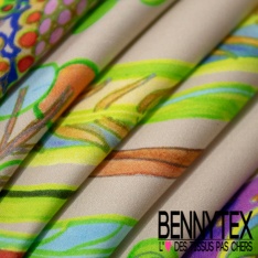 Fibranne viscose satinée imprimé géométrique 3D abstrait ton sapin rose pastel anis lagon