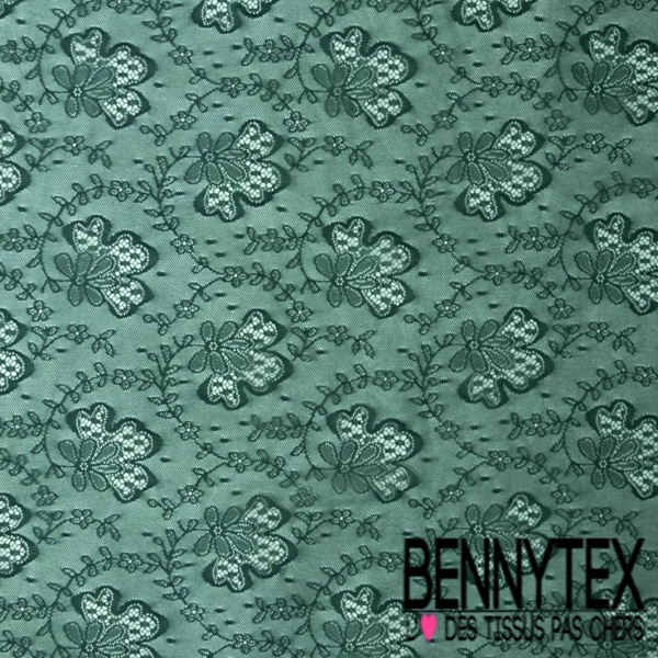 Dentelle polyamide fixe floral cachemire vert émeraude