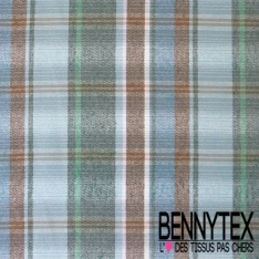 Coton viscose pour chemise bûcheron imprimé grand carreau noir marine sapin rouge bouton d'or