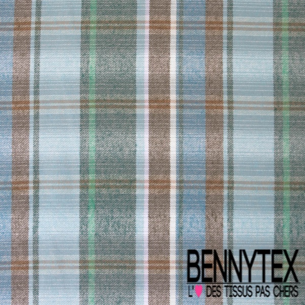 Coton viscose pour chemise bûcheron imprimé grand carreau camel gazon blanc discret bleu charron