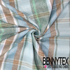 Coton viscose pour chemise bûcheron imprimé grand carreau noir marine sapin rouge bouton d'or