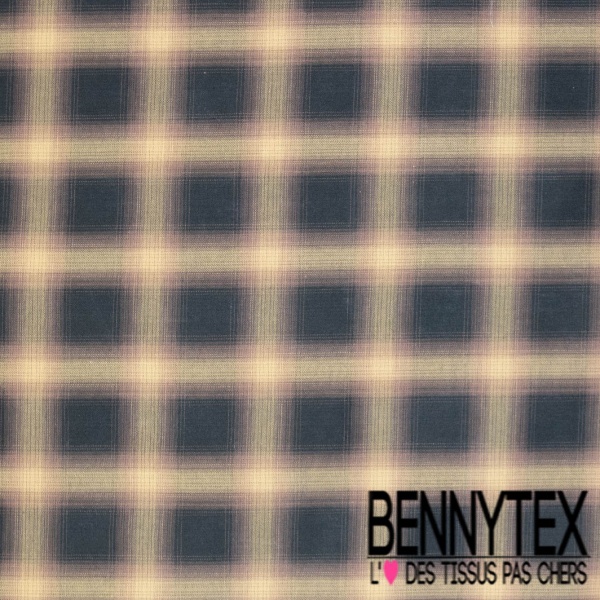 Coton fin tissé teint imprimé carreau fondu noir chocolat jaune pastel