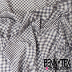 Coton fin tissé teint froissé imprimé mini carreau marine ocre blanc optique