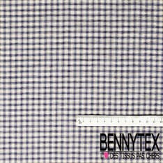 Coton fin tissé teint froissé imprimé mini carreau marine ocre blanc optique