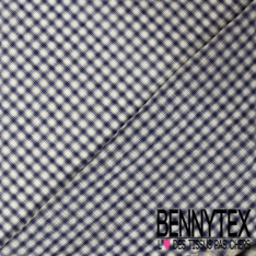 Coton fin tissé teint froissé imprimé mini carreau marine ocre blanc optique