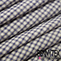 Coton fin tissé teint froissé imprimé mini carreau marine ocre blanc optique