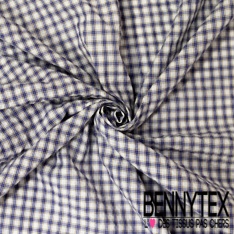 Coton fin tissé teint froissé imprimé mini carreau marine ocre blanc optique