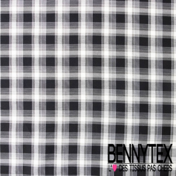 Coton tissé teint imprimé tartan noir blanc discret