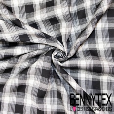 Coton fin tissé teint froissé imprimé mini carreau marine ocre blanc optique