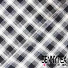 Coton fin tissé teint froissé imprimé mini carreau marine ocre blanc optique